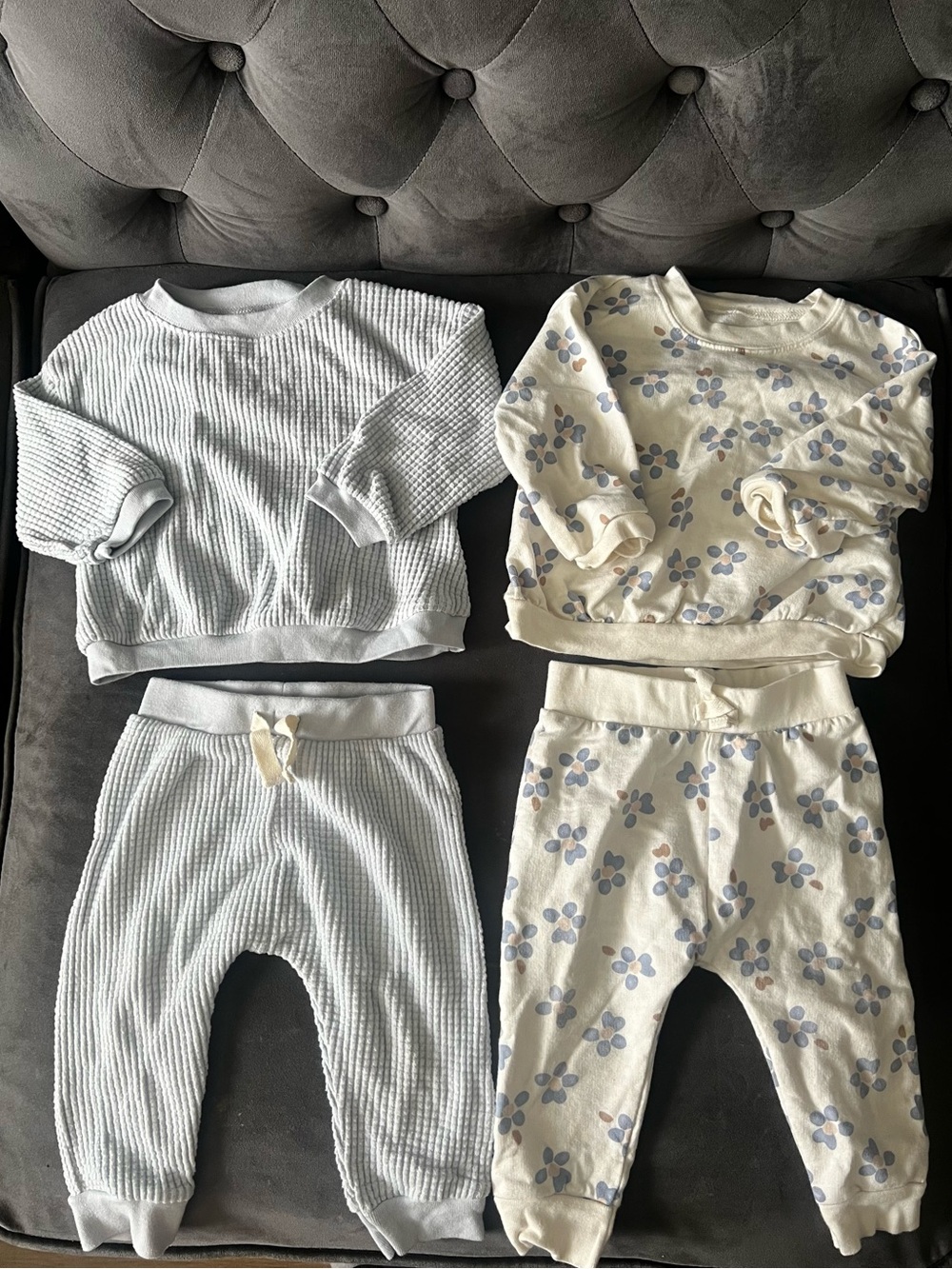 Carter's Light Blue and Cream Floral Two-Piece Sets - 9M